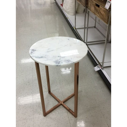 Villohome | Online Flooring Shop Tables Carrara White Marble / (D)14" (H)18" / Copper Painted Carrara White Marble End/Side Table Round Polished Carrara White Marble End/Side Table Round Polished