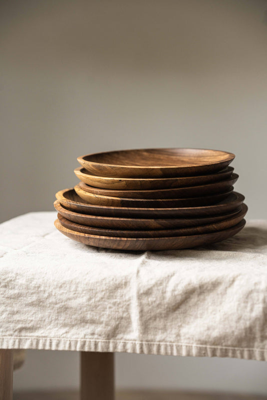 Ethical Trade Co Tabletop Hand-Carved Ukrainian Walnut Wood Dinner Plates