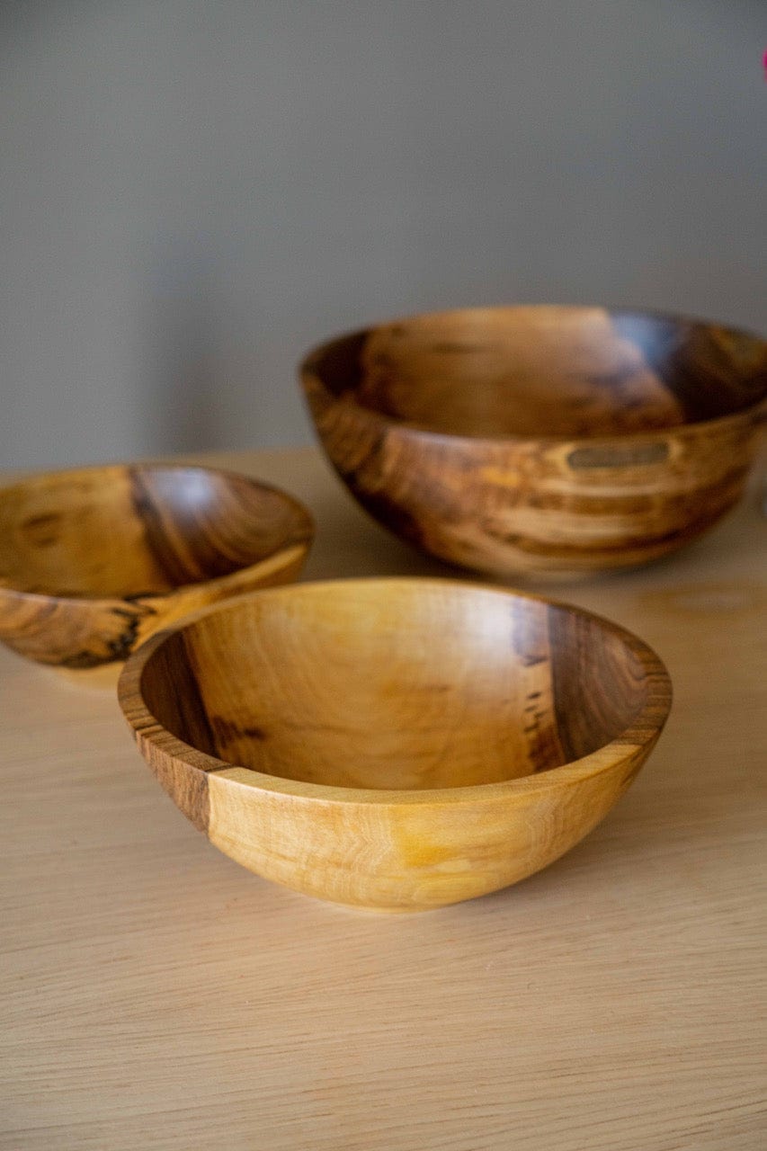Ethical Trade Co Tabletop Hand-Carved Ukrainian Walnut Wood Nesting Bowl Set