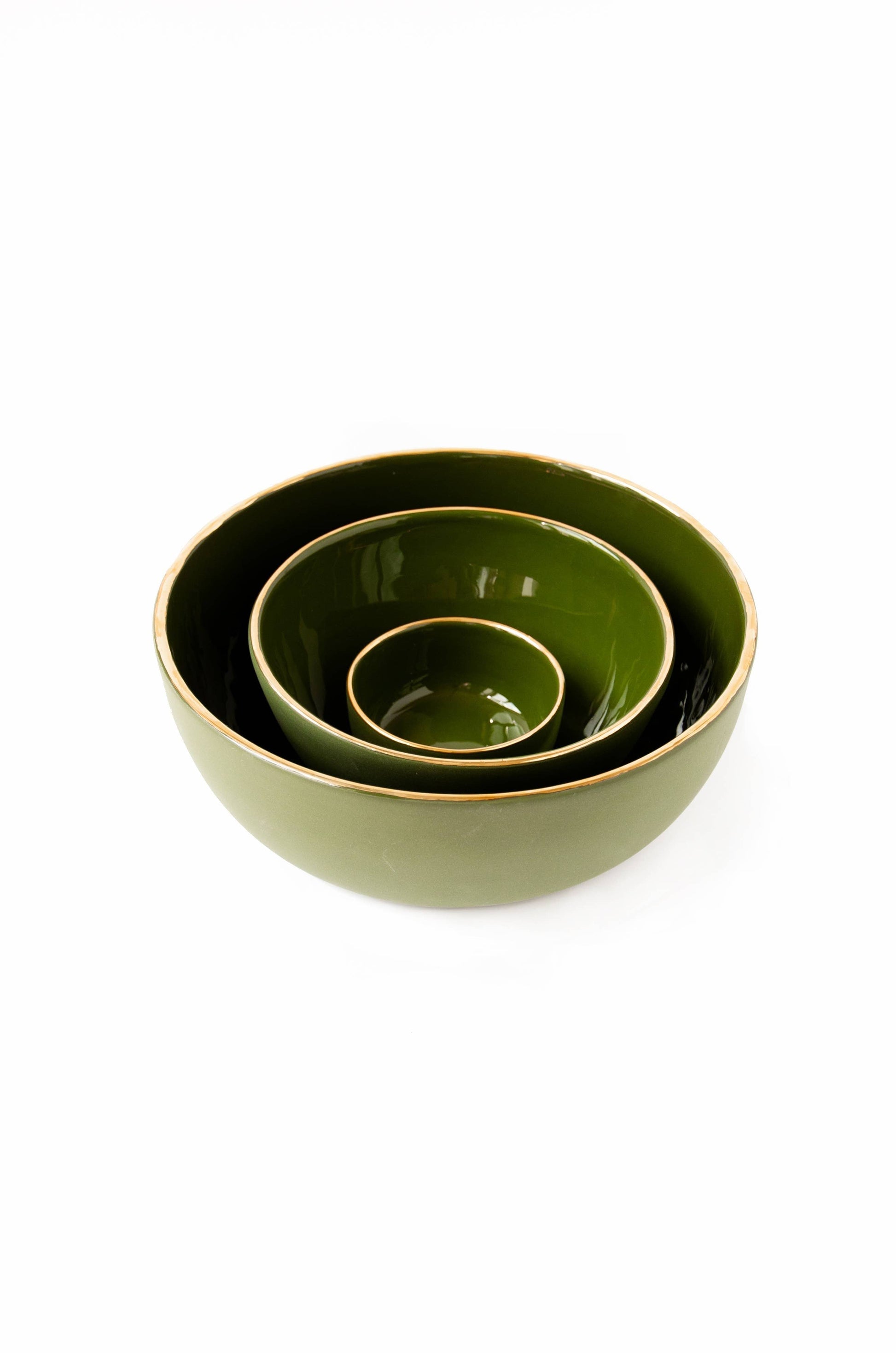 Ethical Trade Co Tabletop Green Handmade Ukrainian Porcelain Nesting Bowl Set