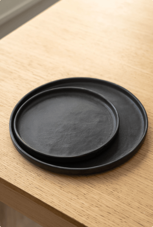 Ethical Trade Co Tabletop Dinner Plate / Black Handmade Ukrainian Stoneware Matte Dinner Plates