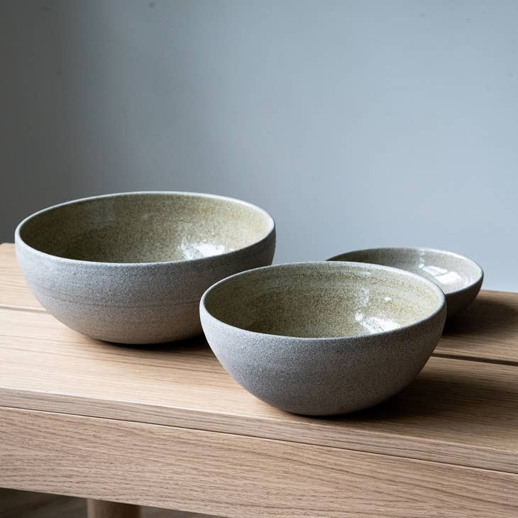 Ethical Trade Co Tabletop Concrete Handmade Ukrainian Stoneware Nesting Bowl Set