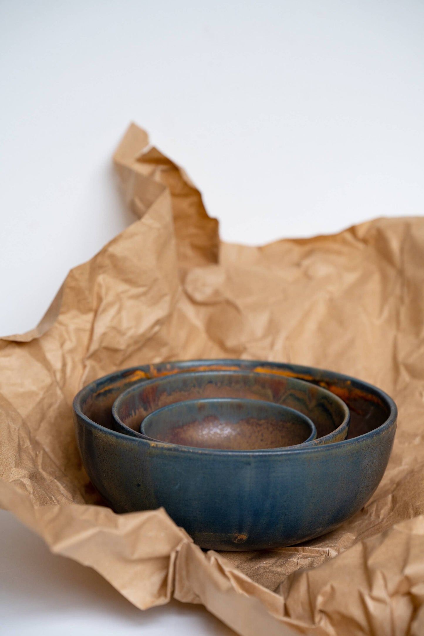 Ethical Trade Co Tabletop Rust Handmade Ukrainian Stoneware Nesting Bowl Set
