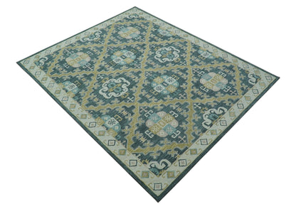 Taj Custom Made Teal Traditional Design Hand Tufted Wool Rug.