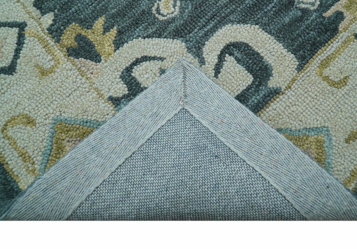 Taj Custom Made Teal Traditional Design Hand Tufted Wool Rug.