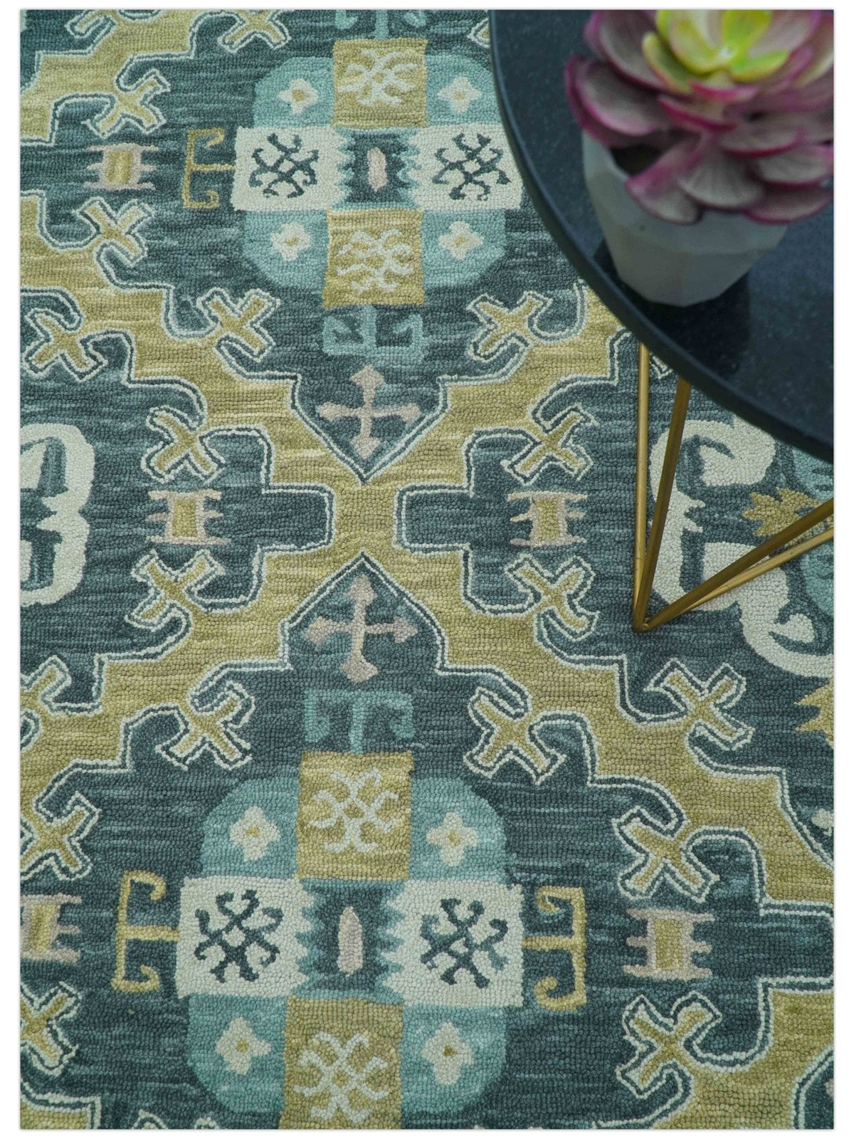 Taj Custom Made Teal Traditional Design Hand Tufted Wool Rug.