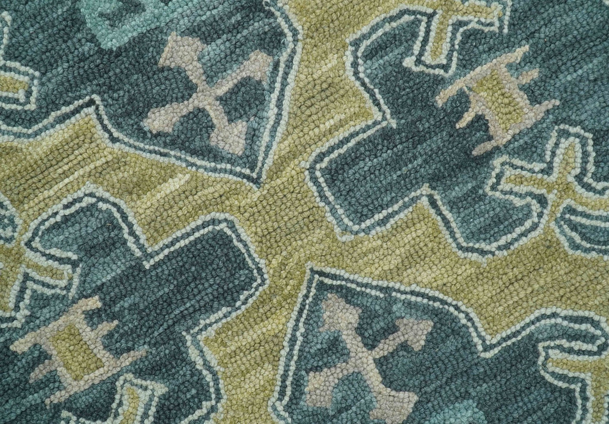 Taj Custom Made Teal Traditional Design Hand Tufted Wool Rug.