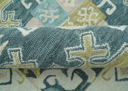 Taj Custom Made Teal Traditional Design Hand Tufted Wool Rug.