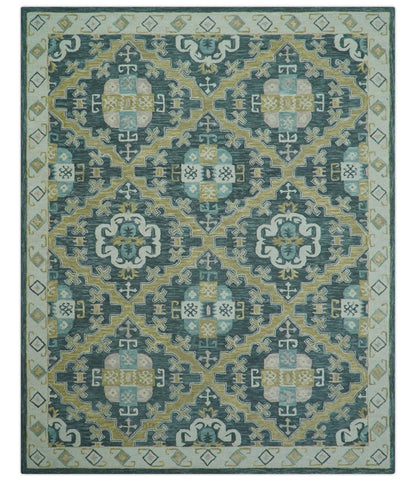 Taj Custom Made Teal Traditional Design Hand Tufted Wool Rug.