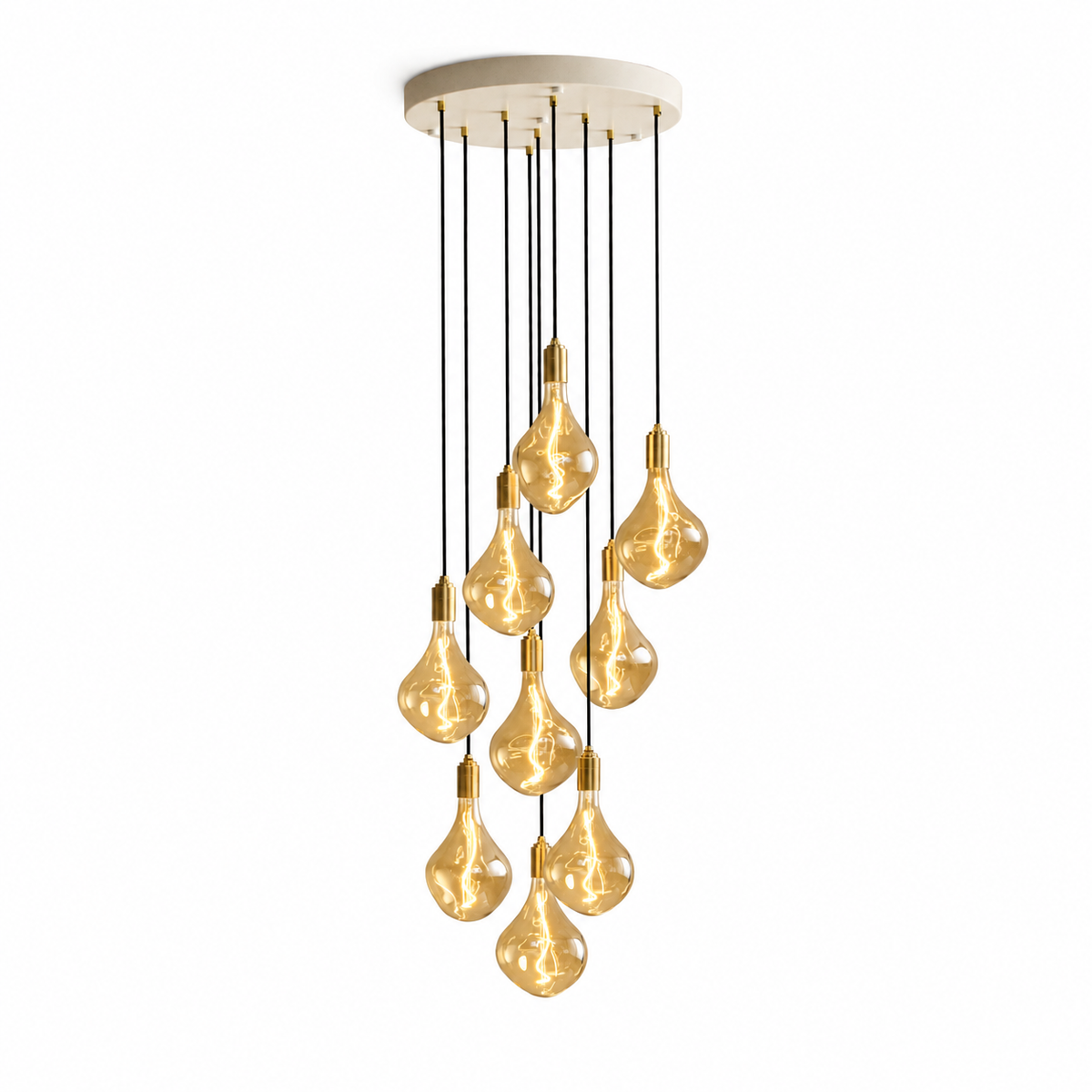 Nine Pendant in Brass + Voronoi II on a white background