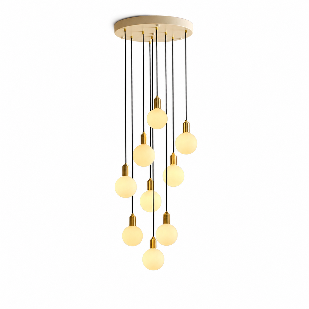 Nine Pendant in Brass + Sphere IV on a white background