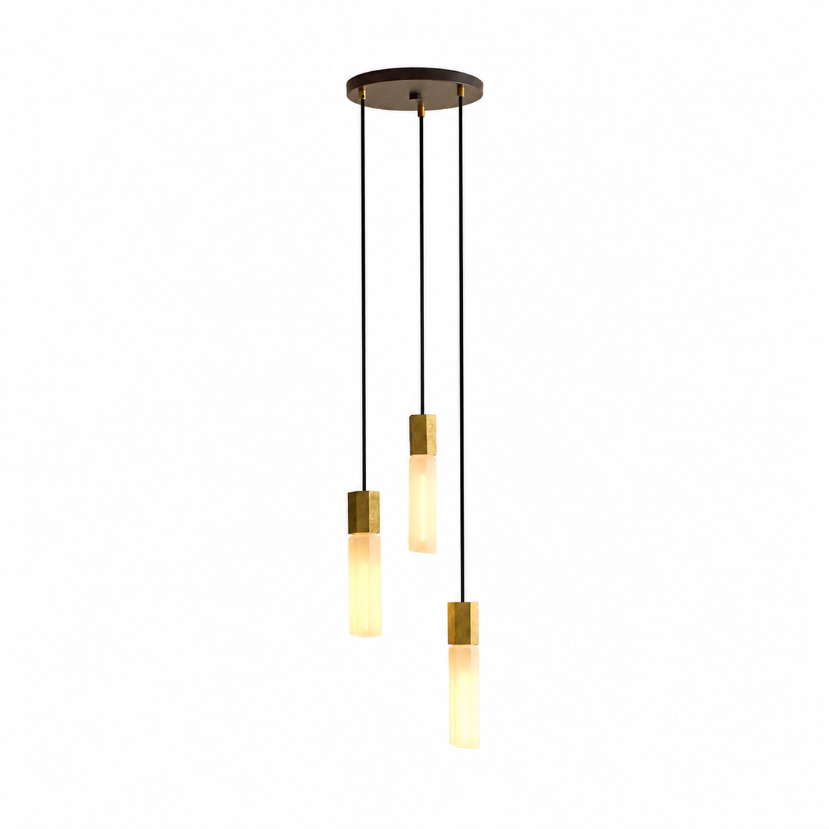 Basalt Triple Pendant in Brass on a white background