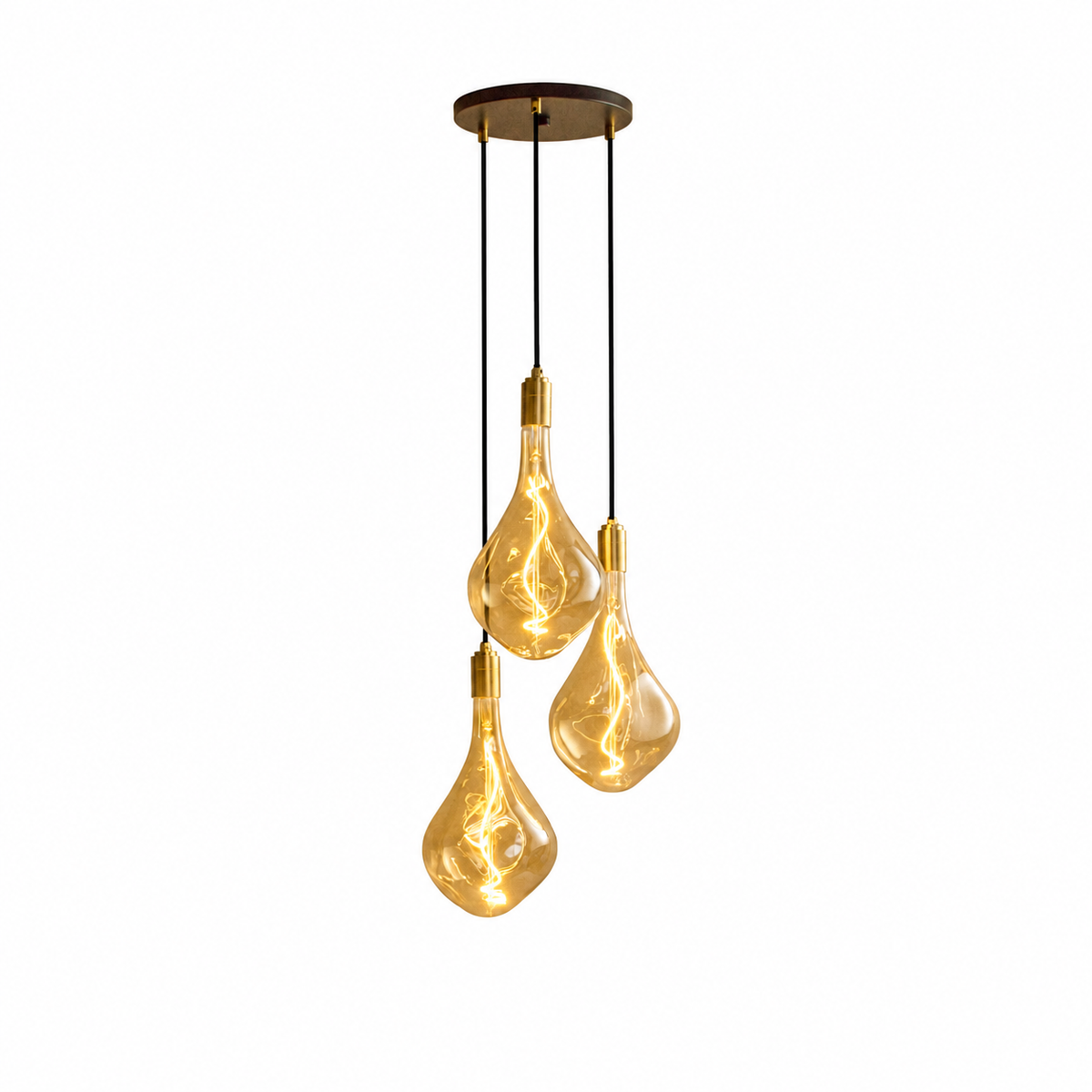 Triple Pendant in Brass + Voronoi III on a white background