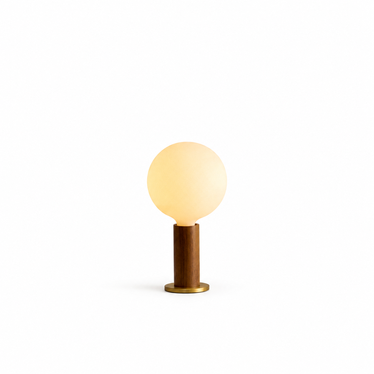 Knuckle Table Lamp in Walnut + Sphere IV on a white background