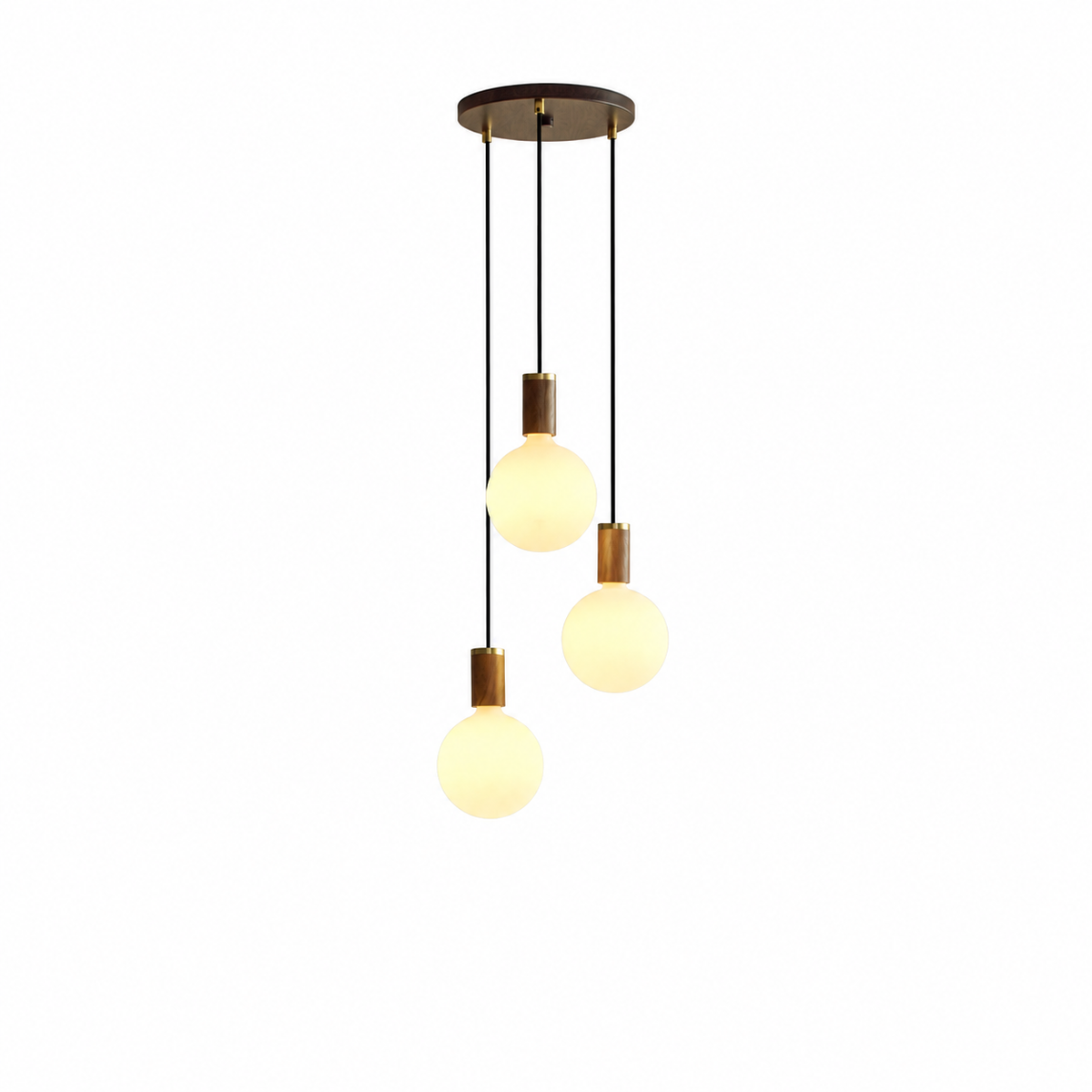Triple Pendant in Walnut + Sphere IV on a white background