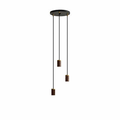 Triple Pendant in Walnut - Black Canopy on a white background