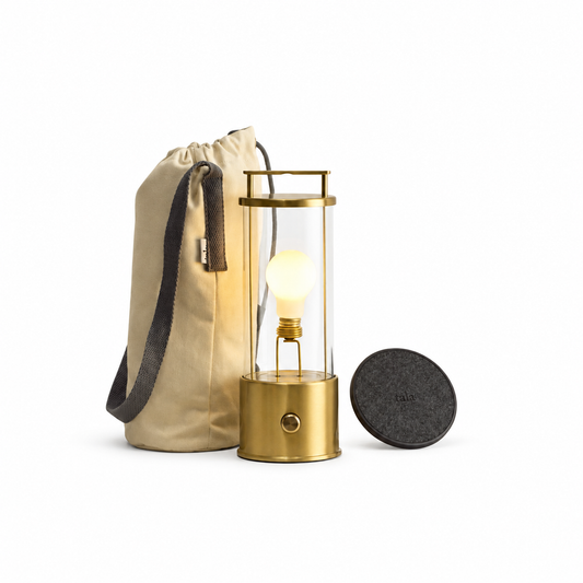 The Muse 1.0 Portable Lamp in Solid Brass Bundle on a white background