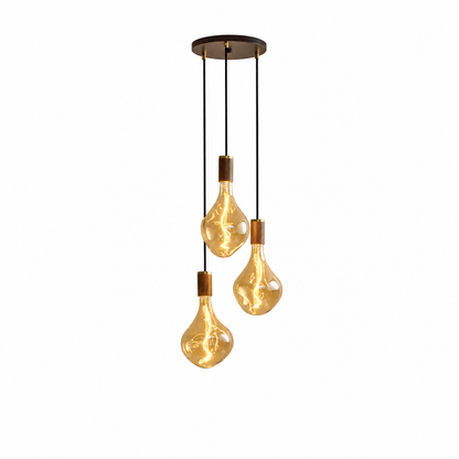 Triple Pendant in Walnut + Voronoi II on a white background