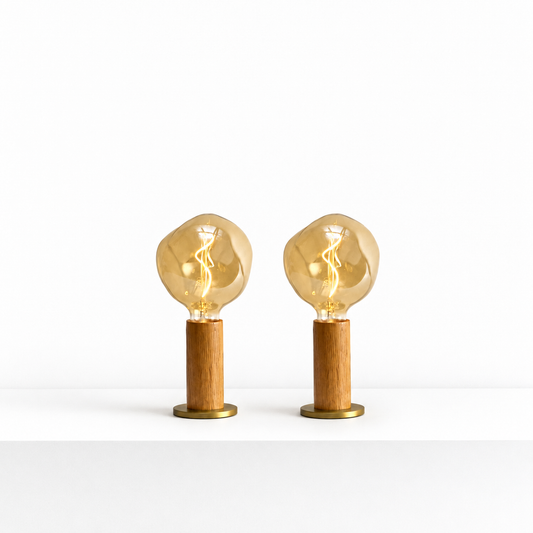 Knuckle Table Lamp in Oak + Voronoi I - Set of 2 on white background