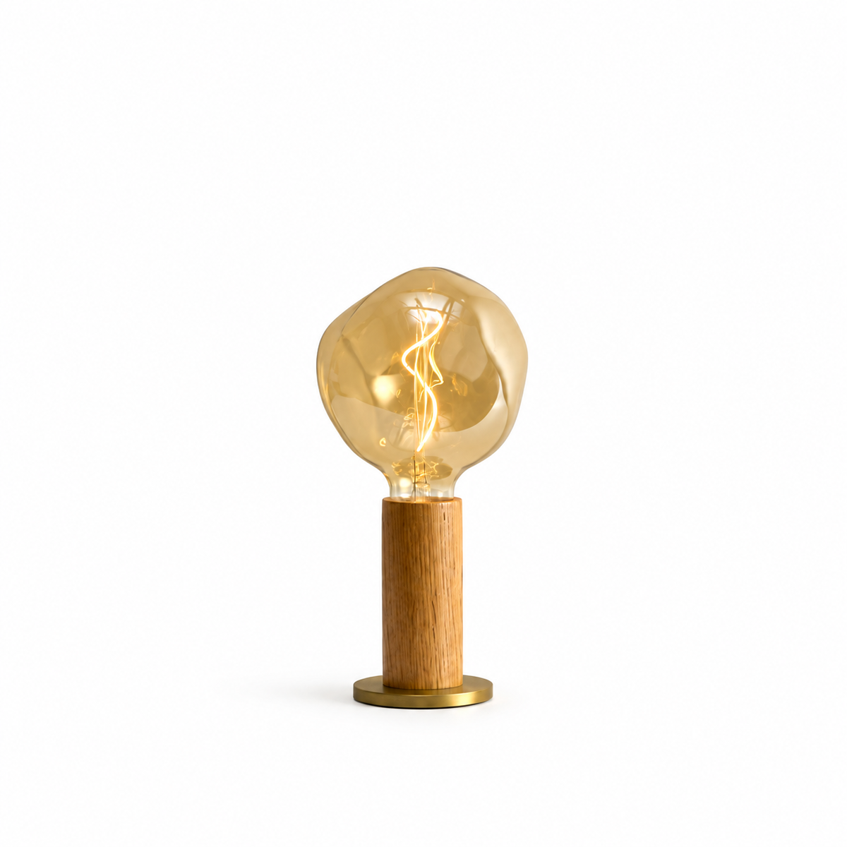 Knuckle Table Lamp in Oak + Voronoi I on white background