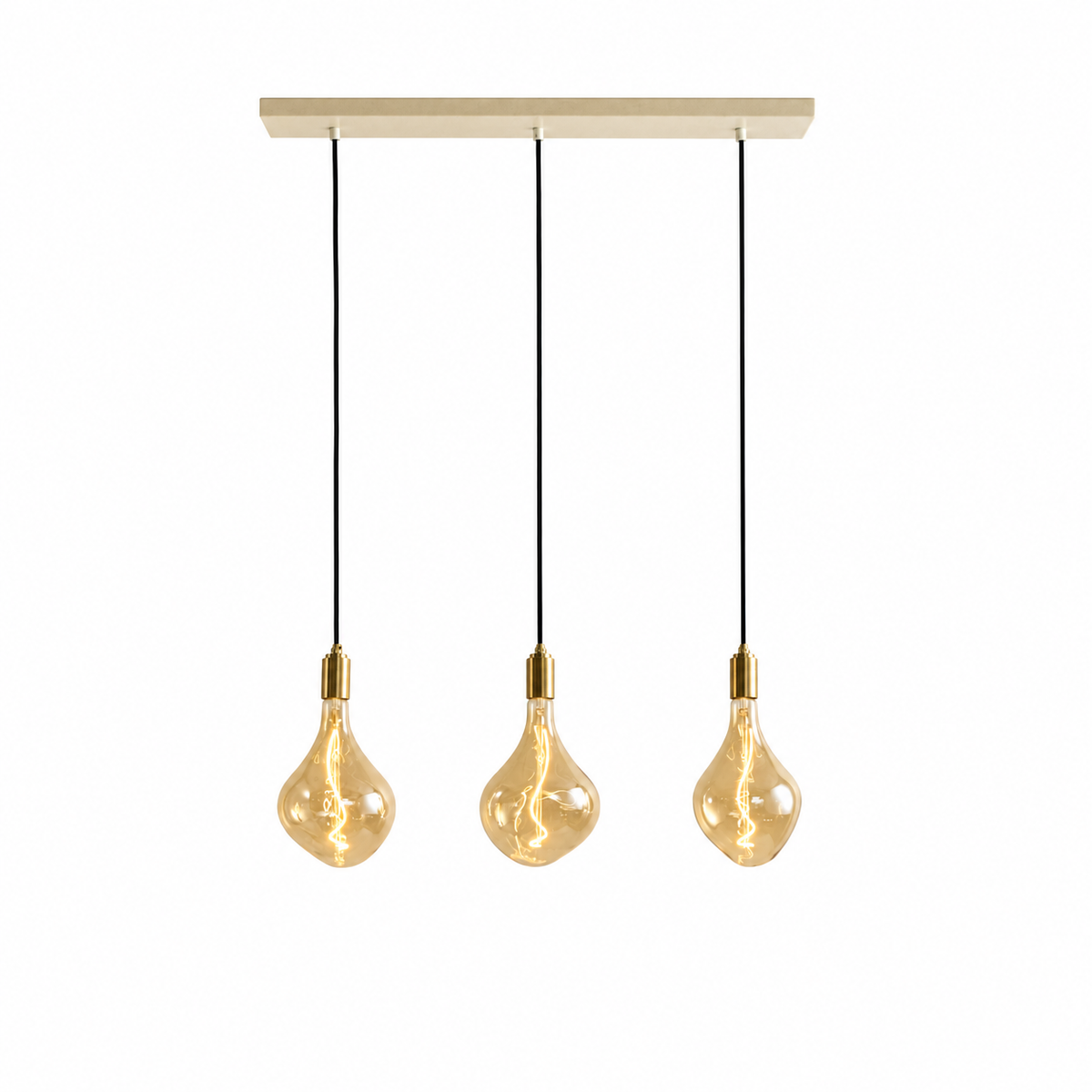 Linear Triple Pendant in Brass + Voronoi II on white background