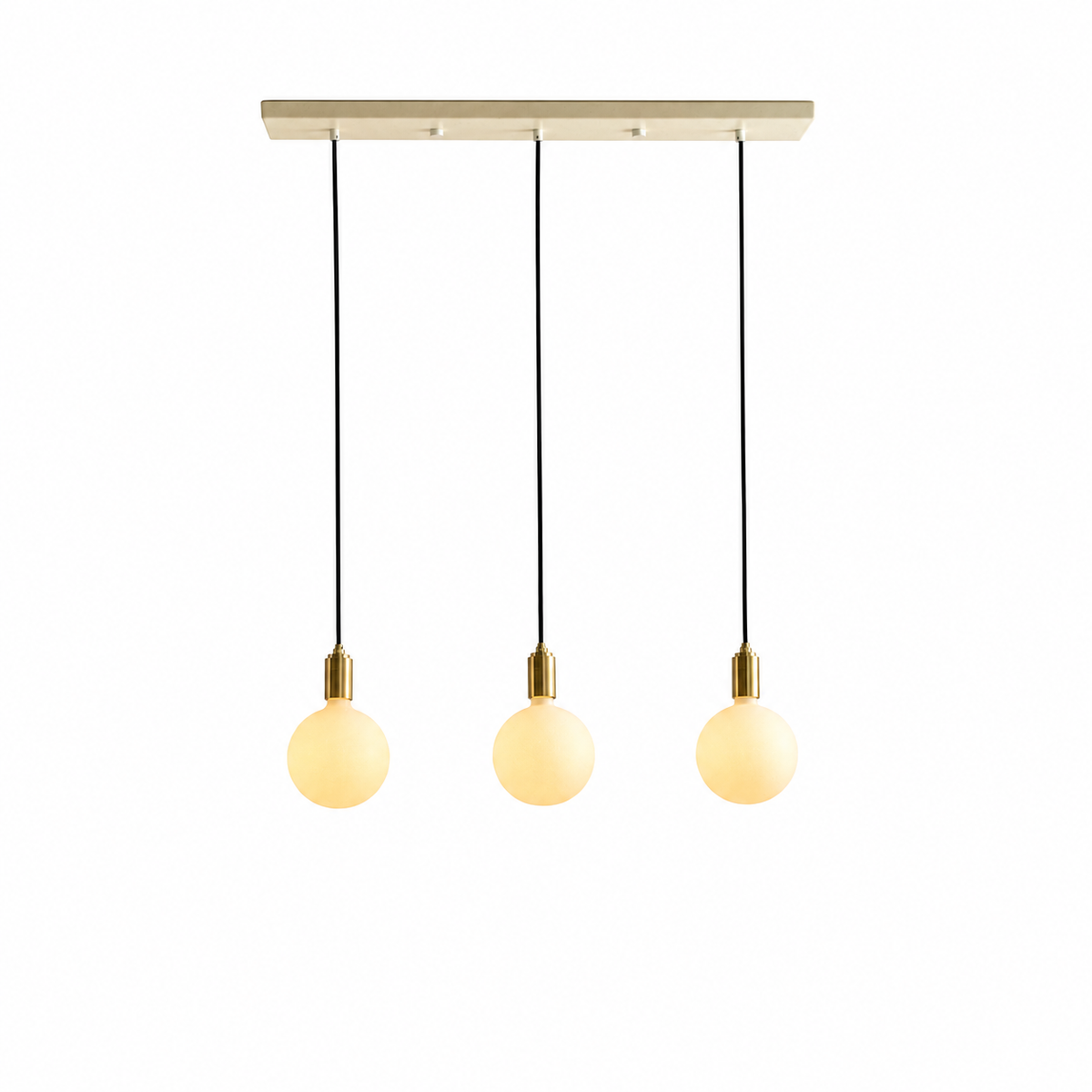 Linear Triple Pendant in Brass + Sphere IV on white background