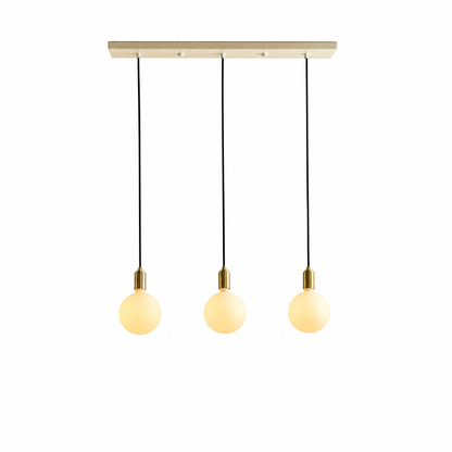 Linear Triple Pendant in Brass + Sphere IV on white background