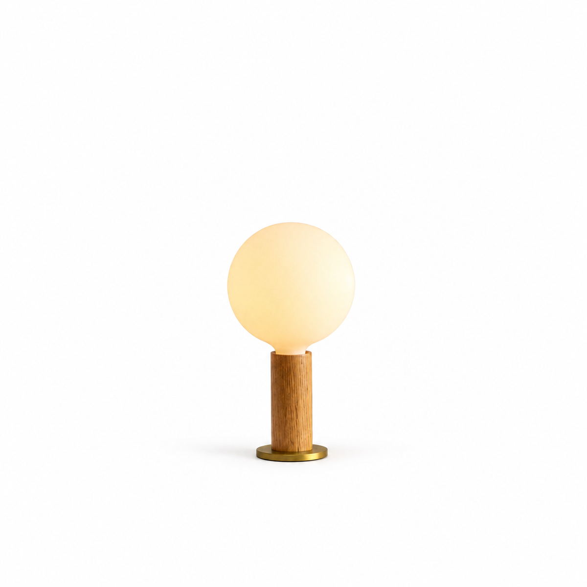 Knuckle Table Lamp in Oak + Sphere IV on white background