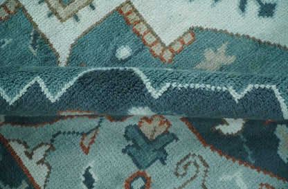 Teal and Silver Traditional Heriz Floral Hand Knotted Multi Size wool Area Rug.