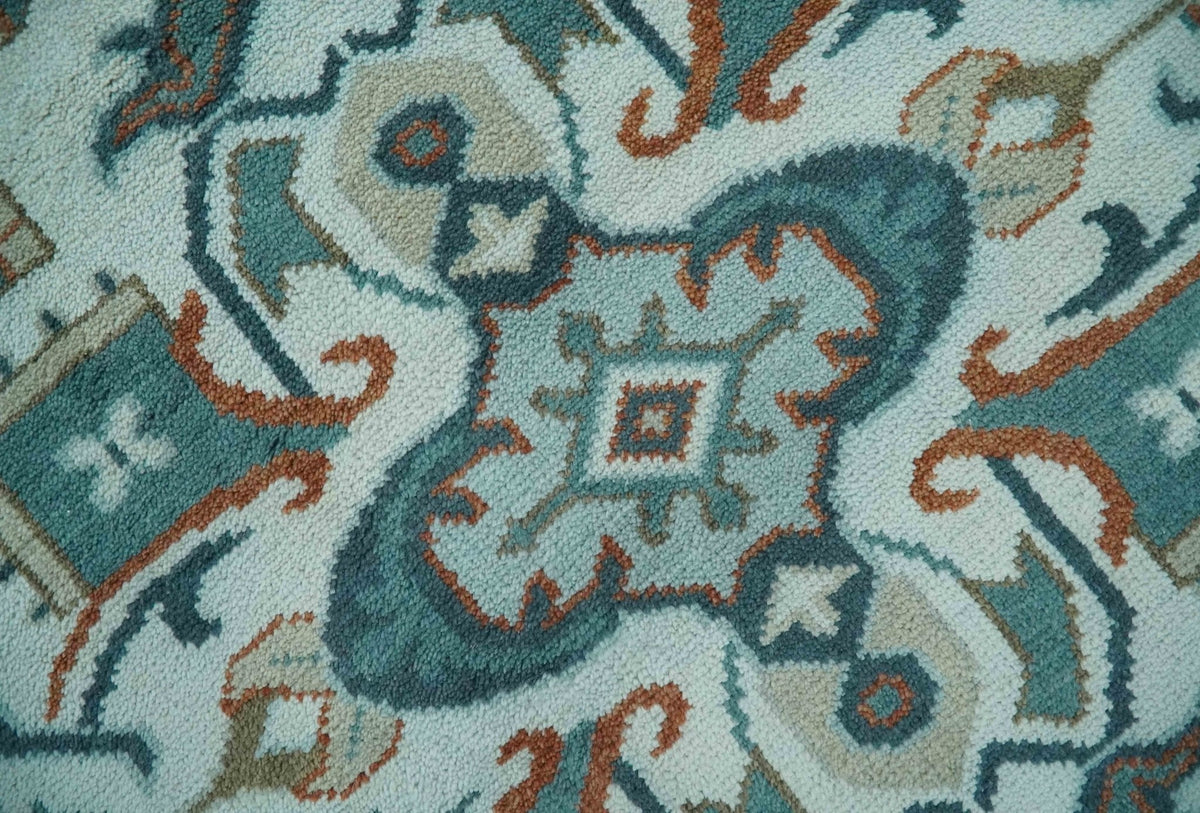 Teal and Silver Traditional Heriz Floral Hand Knotted Multi Size wool Area Rug.