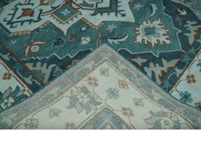 Teal and Silver Traditional Heriz Floral Hand Knotted Multi Size wool Area Rug.