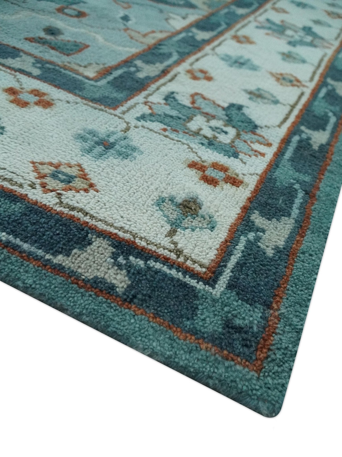 Teal and Silver Traditional Heriz Floral Hand Knotted Multi Size wool Area Rug.
