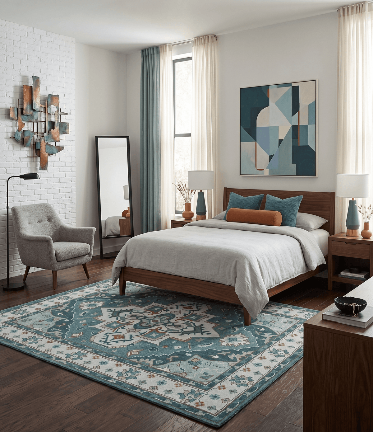 Teal and Silver Traditional Heriz Floral Hand Knotted Multi Size wool Area Rug.