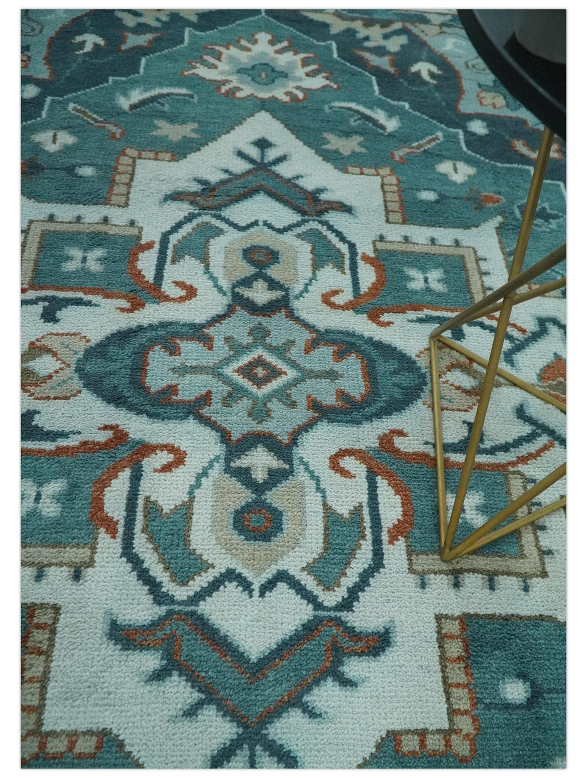 Teal and Silver Traditional Heriz Floral Hand Knotted Multi Size wool Area Rug.