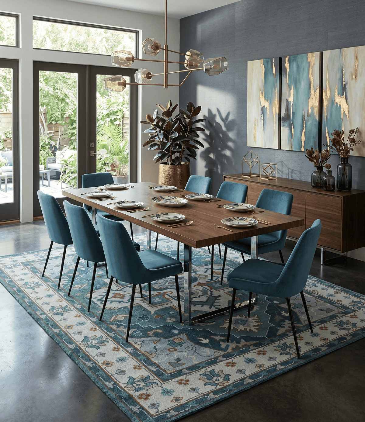 Teal and Silver Traditional Heriz Floral Hand Knotted Multi Size wool Area Rug.