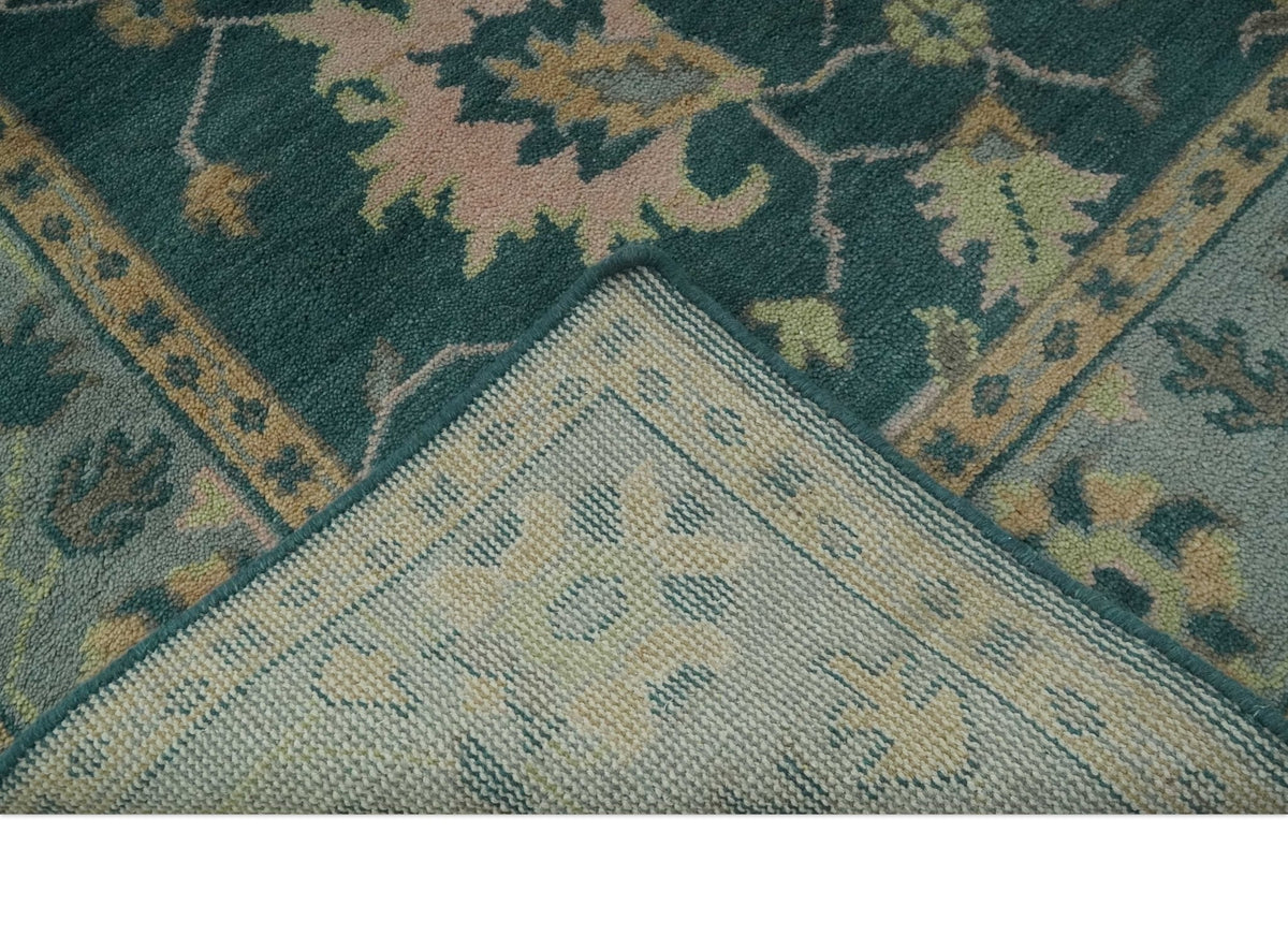 Teal, Gray and Beige Hand Knotted Traditional Oushak Custom Made wool Area Rug.