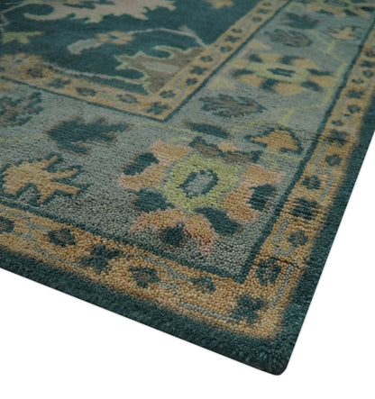 Teal, Gray and Beige Hand Knotted Traditional Oushak Custom Made wool Area Rug.