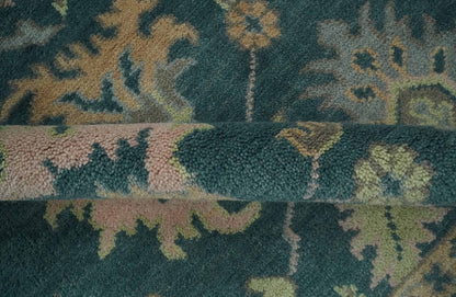 Teal, Gray and Beige Hand Knotted Traditional Oushak Custom Made wool Area Rug.