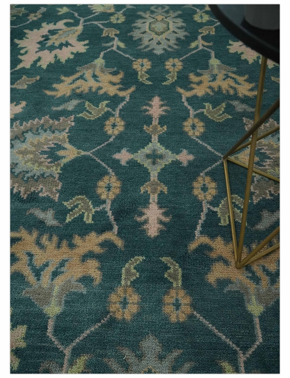 Teal, Gray and Beige Hand Knotted Traditional Oushak Custom Made wool Area Rug.