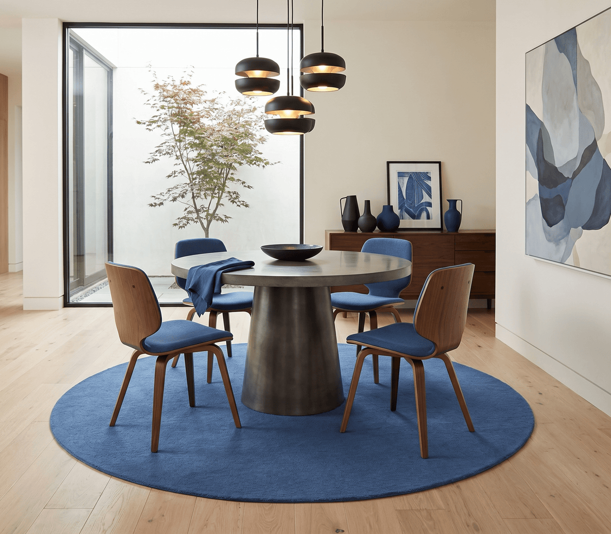 Terra Custom Made Blue Modern Solid Design Hand Tufted Wool Rug.