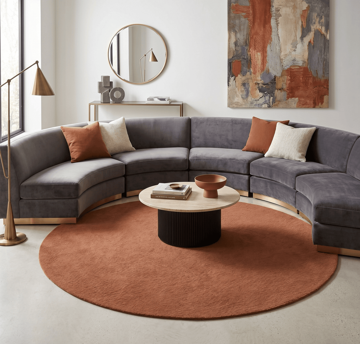Terra Custom Made Hand Tufted Rust Modern Solid Design Wool Rug.