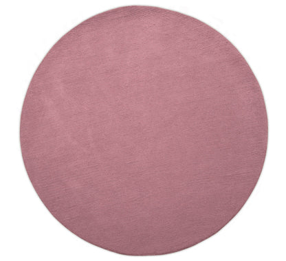 Custom Made Round Pink Modern Solid Design Hand Tufted Wool Rug.