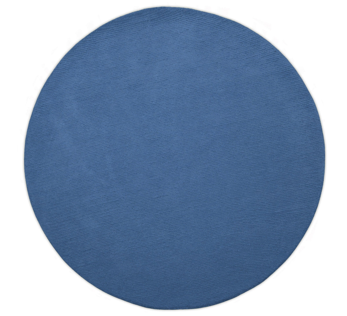 Custom Made Modern Solid Design Blue Round Hand Tufted Wool Rug.