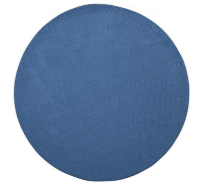 Custom Made Modern Solid Design Blue Round Hand Tufted Wool Rug.