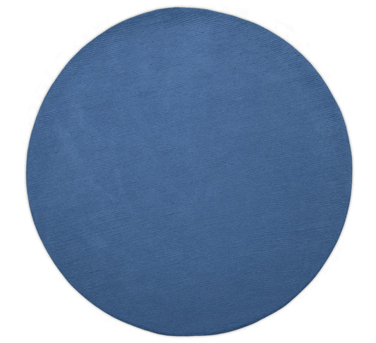 Custom Made Modern Solid Design Blue Round Hand Tufted Wool Rug.