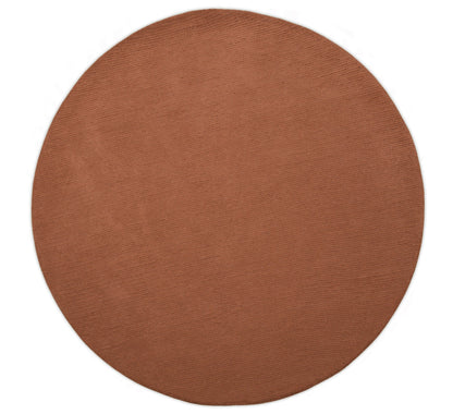Custom Made Hand Tufted Rust Modern Solid Design Round Wool Rug.