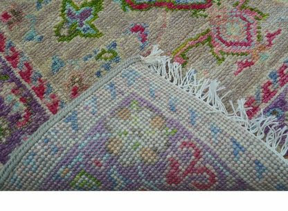 Terra Custom Made Traditional Tribal Design Beige And Pink Hand Knotted Wool Rug.