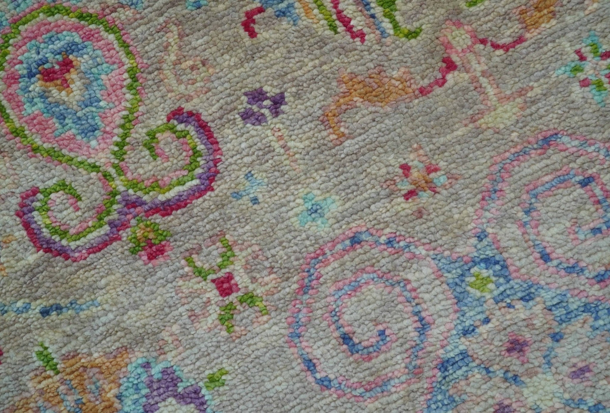 Terra Custom Made Traditional Tribal Design Beige And Pink Hand Knotted Wool Rug.