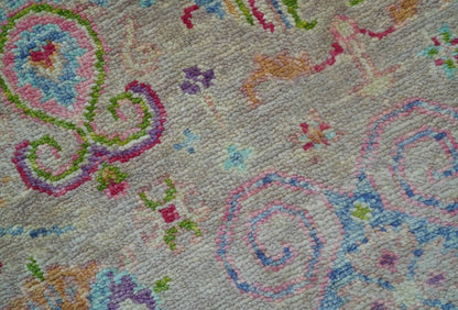 Terra Custom Made Traditional Tribal Design Beige And Pink Hand Knotted Wool Rug.