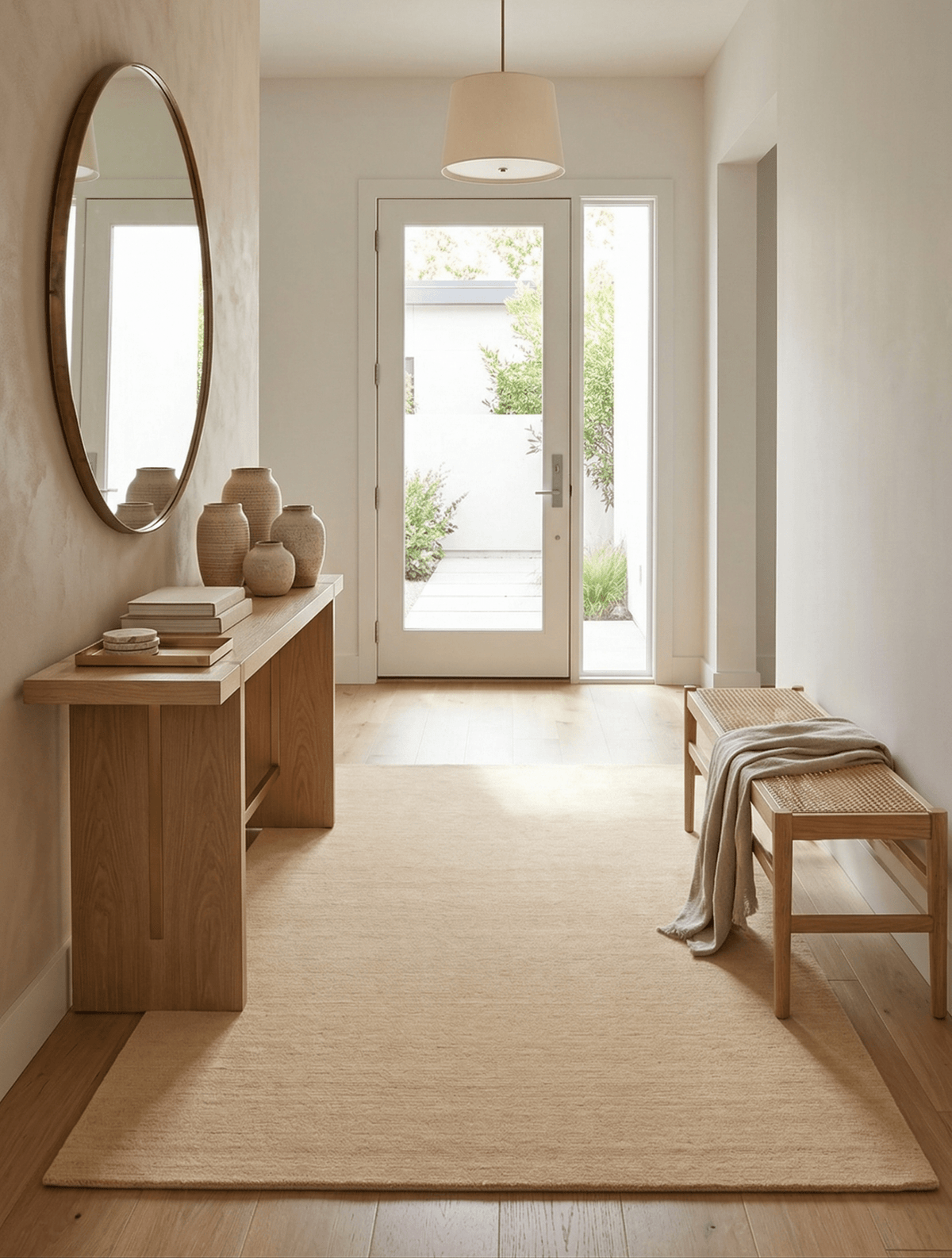 Terrain Hand Loomed Modern Beige Solid Design Wool Area Rug.